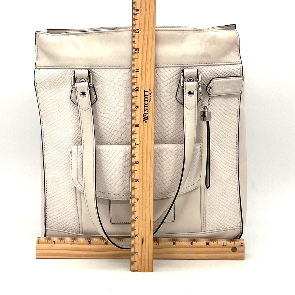 Coach Charlie Embossed Python Leather Tote Shoulder Bag Purse Beige White F28723 - Picture 5 of 16
